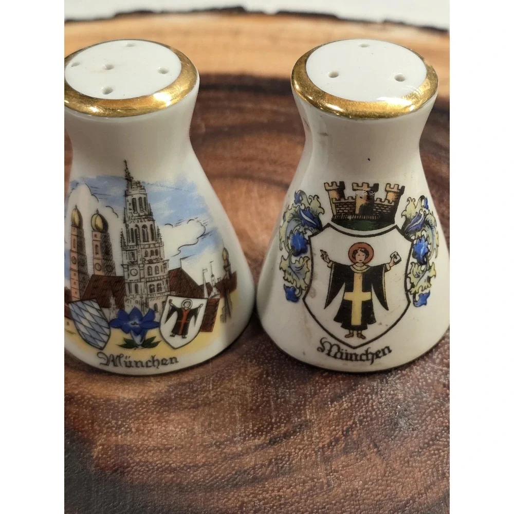 Vintage Porcelain German Beer Stein Salt and Pepper Shaker Set